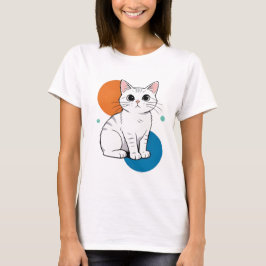 Cute Kawai White Grey Tabby Cat Illustration T-Shirt