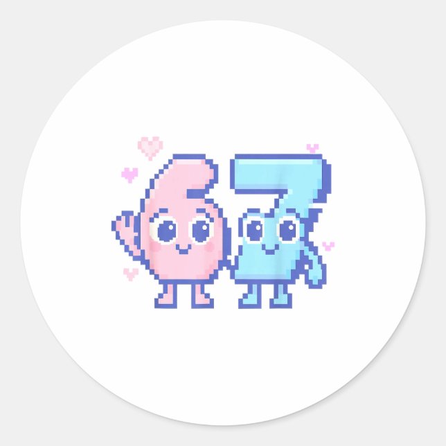 Cute Kawaii 67 Six Seven Meme 6 7 Girls Italian Br Runder Aufkleber (Vorderseite)