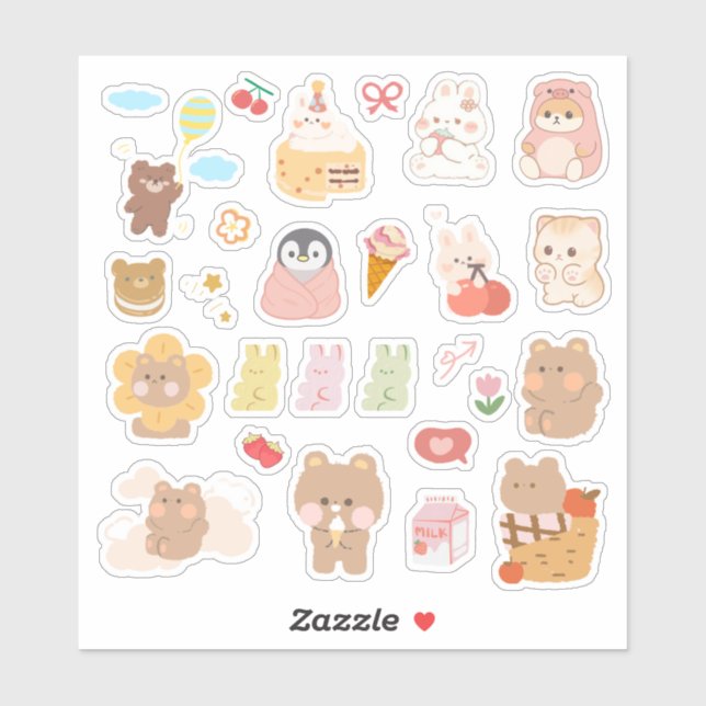 Cute Kawaii Animal Sticker (Blatt)