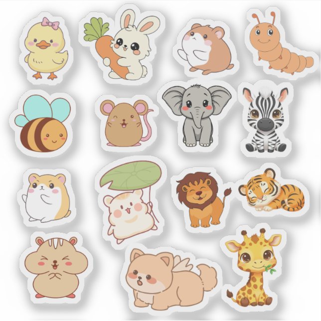 Cute Kawaii Animal Sticker Pack  (Vorderseite)
