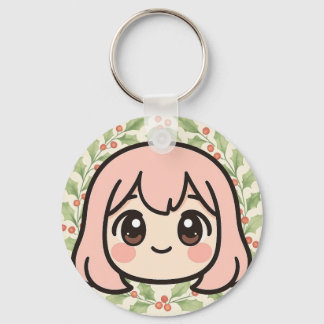 Cute Kawaii Anime Girl Face Keychain – Pastel Chib Schlüsselanhänger