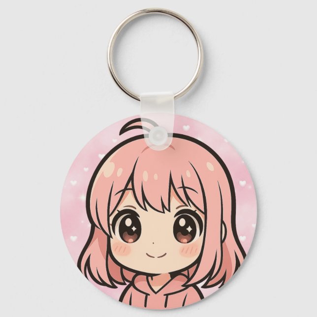 Cute Kawaii Anime Girl Face Keychain Schlüsselanhänger (Vorderseite)