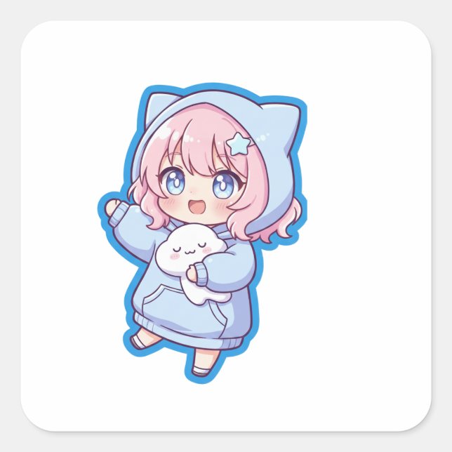 Cute Kawaii Anime Girl Sticker (Vorderseite)