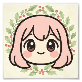 Cute Kawaii Anime Girl Wood Wall Art Fotodruck