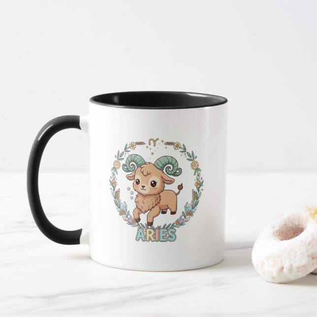 Cute Kawaii Aries Zodiac Sign Tasse (Mit Donut)