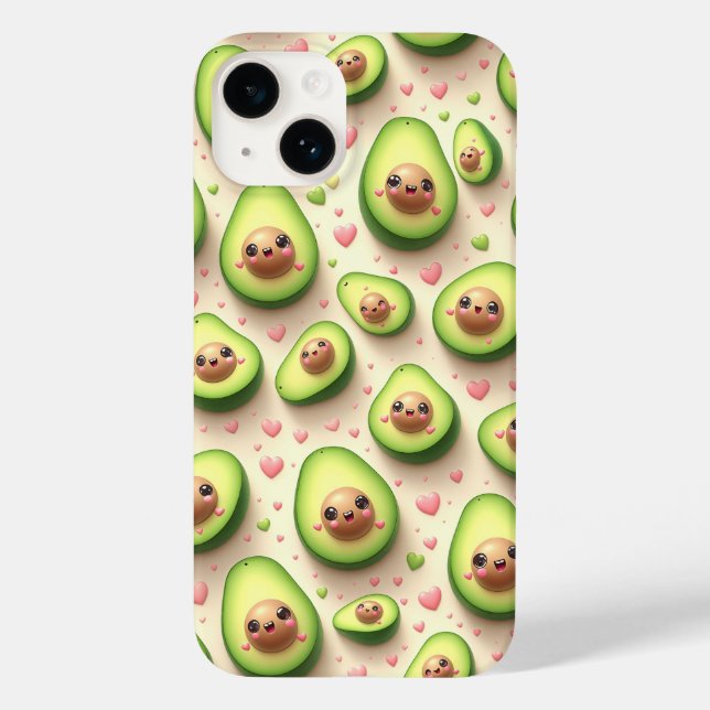 Cute Kawaii Avocado and Pink Hearts Pattern Sweet  Case-Mate iPhone Hülle (Rückseite)