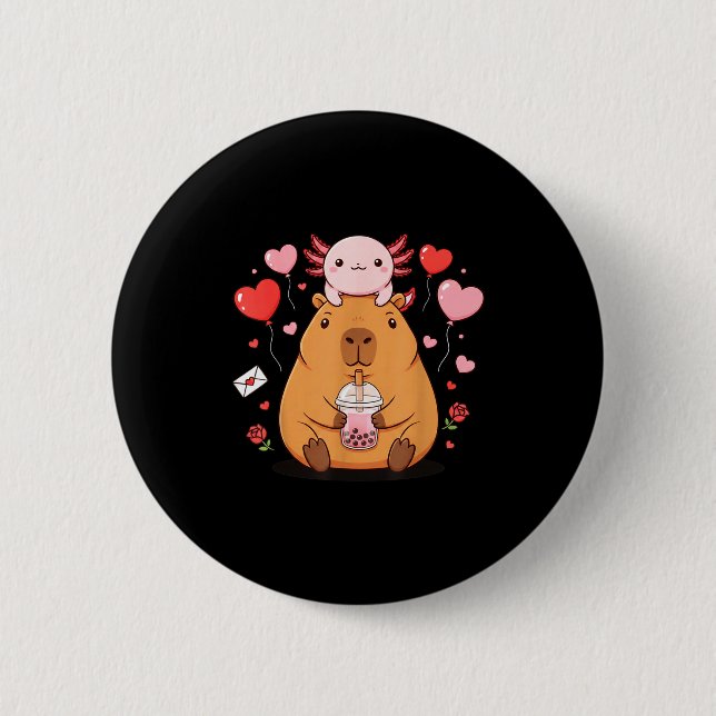 Cute Kawaii Axolotl Capybara Bubble Tea Boys Girls Button (Vorderseite)