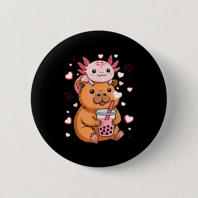 Cute Kawaii Axolotl Capybara Bubble Tea Boys Girls Button (Vorderseite)