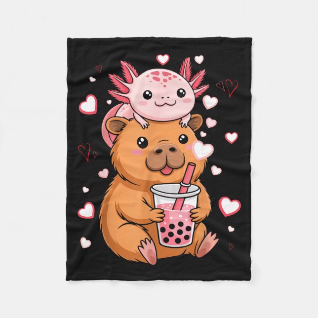 Cute Kawaii Axolotl Capybara Bubble Tea Boys Girls Fleecedecke (Vorderseite)