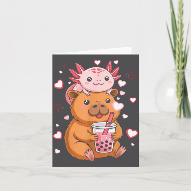 Cute Kawaii Axolotl Capybara Bubble Tea Boys Girls Karte (Vorderseite)