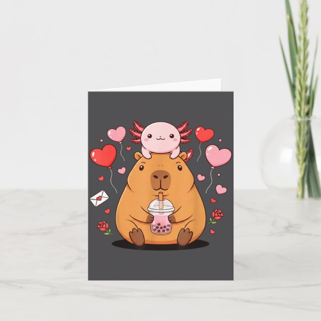 Cute Kawaii Axolotl Capybara Bubble Tea Boys Girls Karte (Vorderseite)