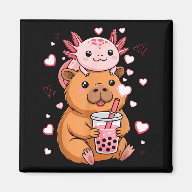 Cute Kawaii Axolotl Capybara Bubble Tea Boys Girls Magnet (Vorne)