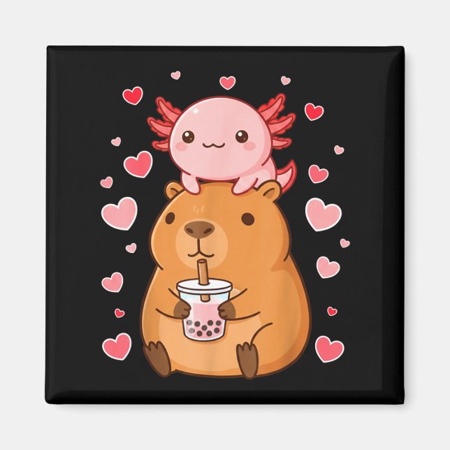 Cute Kawaii Axolotl Capybara Bubble Tea Boys Girls Magnet (Vorne)