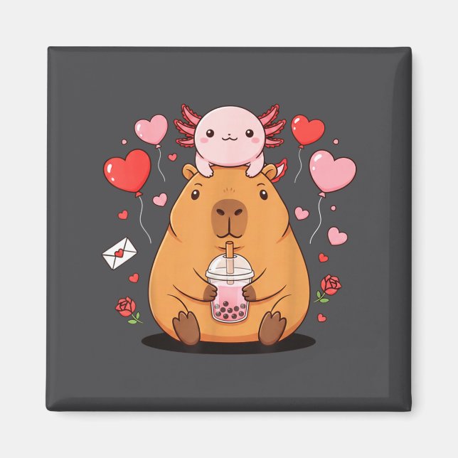 Cute Kawaii Axolotl Capybara Bubble Tea Boys Girls Magnet (Vorne)