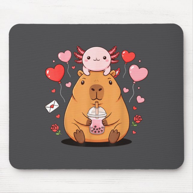 Cute Kawaii Axolotl Capybara Bubble Tea Boys Girls Mousepad (Vorne)