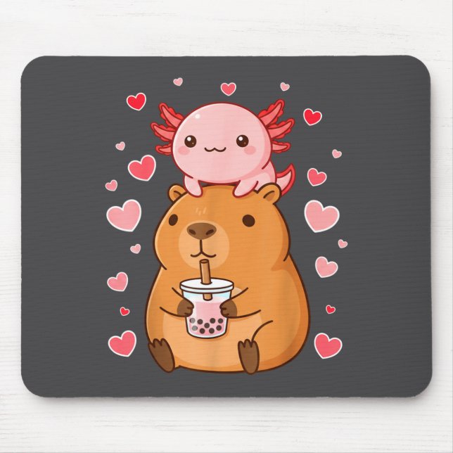 Cute Kawaii Axolotl Capybara Bubble Tea Boys Girls Mousepad (Vorne)