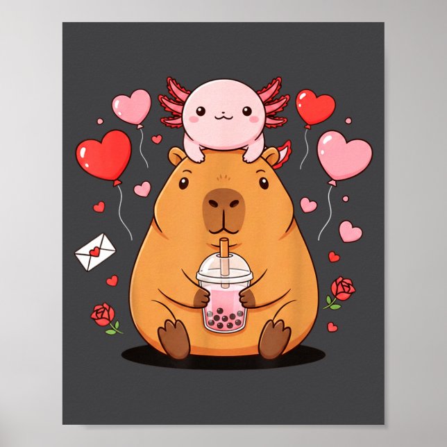 Cute Kawaii Axolotl Capybara Bubble Tea Boys Girls Poster (Vorne)