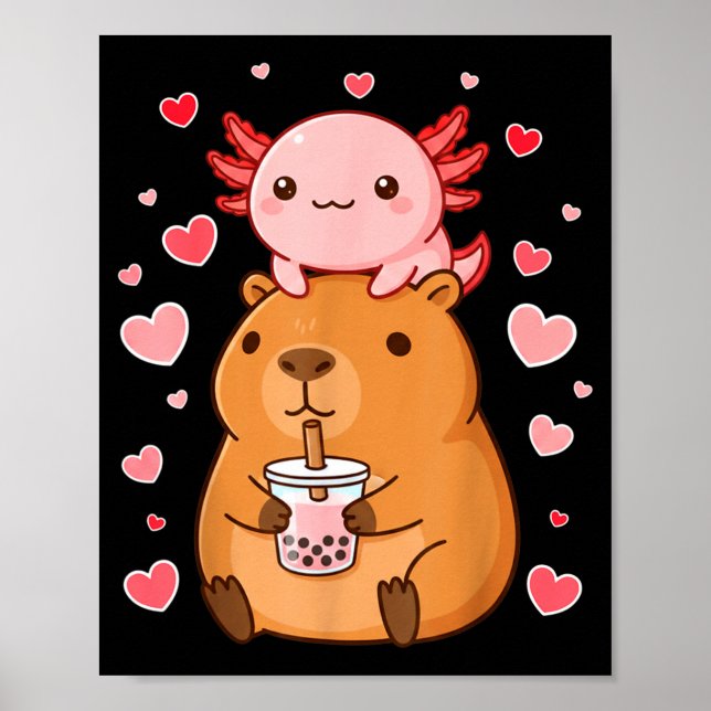 Cute Kawaii Axolotl Capybara Bubble Tea Boys Girls Poster (Vorne)