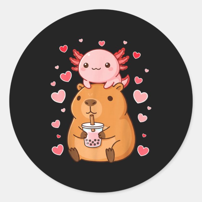 Cute Kawaii Axolotl Capybara Bubble Tea Boys Girls Runder Aufkleber (Vorderseite)