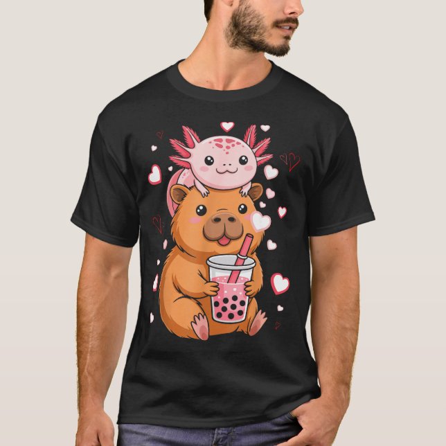 Cute Kawaii Axolotl Capybara Bubble Tea Boys Girls T-Shirt (Vorderseite)