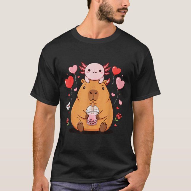 Cute Kawaii Axolotl Capybara Bubble Tea Boys Girls T-Shirt (Vorderseite)