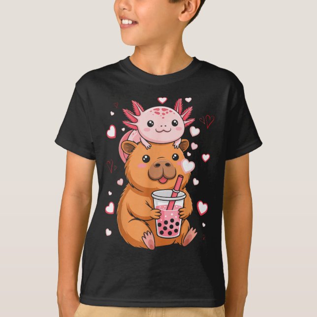Cute Kawaii Axolotl Capybara Bubble Tea Boys Girls T-Shirt (Vorderseite)