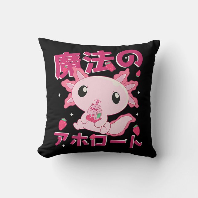 Cute Kawaii Axolotl Strawberry Milk Shake Japanese Kissen (Vorderseite)