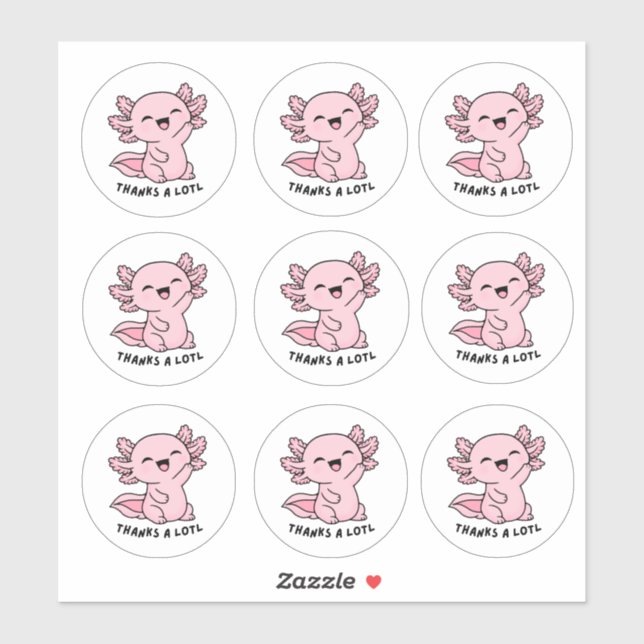 Cute Kawaii Axolotl Thank You Sticker Sheet  (Blatt)