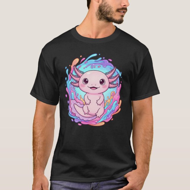 Cute Kawaii Axolotl Water Splash Art T-Shirt (Vorderseite)