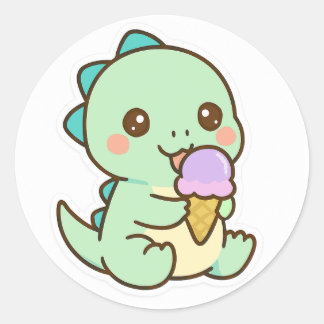 Cute Kawaii Baby Dinosaur Eating Ice Cream Sticker