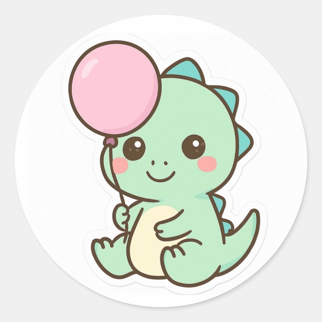 Cute Kawaii Baby Dinosaur with Balloon Sticker (Vorderseite)