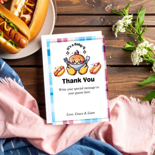 Cute Kawaii Baby-Q Gender Reveal Party Dankeskarte (Von Creator hochgeladen)