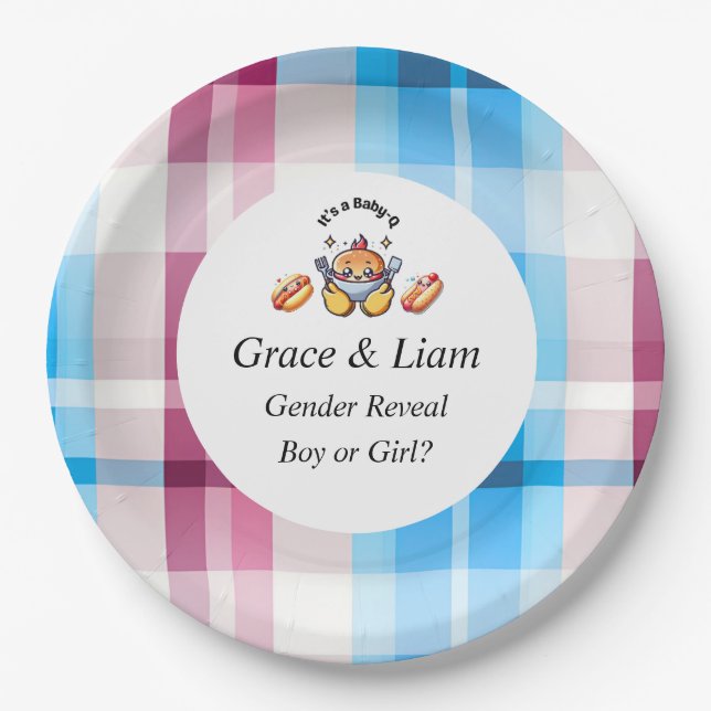 Cute Kawaii Baby-Q Gender Reveal Party Pappteller (Vorderseite)