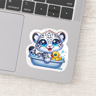 Cute Kawaii Bath Snow Leopard Sticker