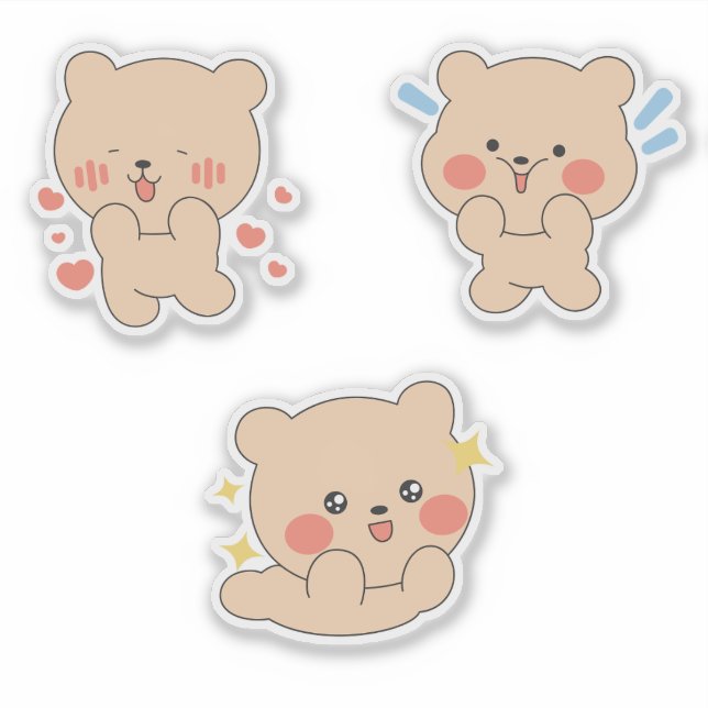 Cute Kawaii Bear Sticker | Adorable Blushing Bear  (Vorderseite)