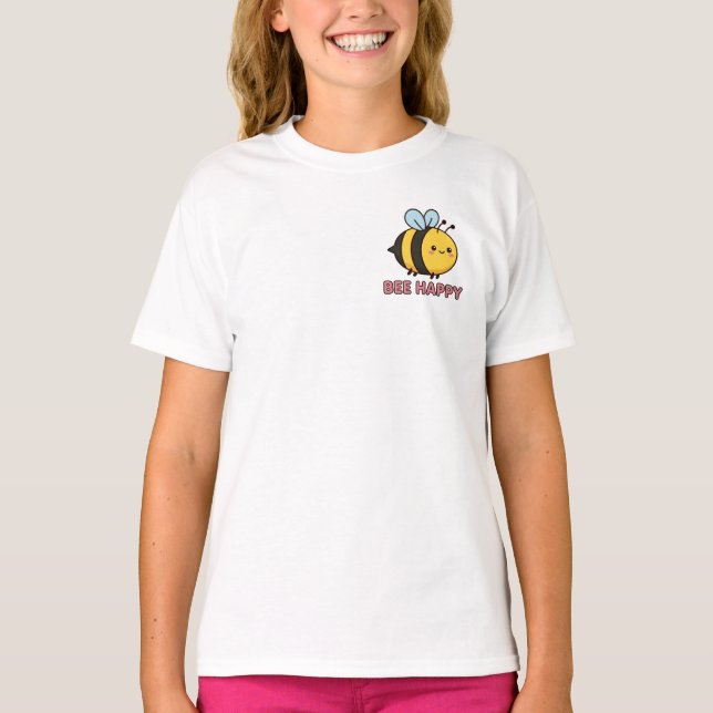 Cute Kawaii Bee 'Bee Happy' Inspirational Pun T-Shirt (Vorderseite)