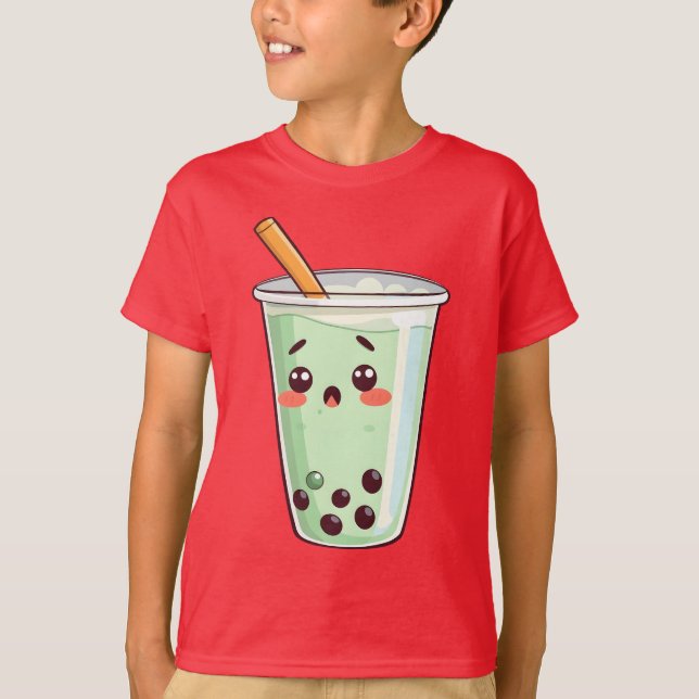 Cute Kawaii Boba Tea Bubble Tea Character Matcha G T-Shirt (Vorderseite)
