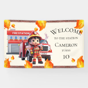 Cute Kawaii Boy Feuerwehrkampfteam Truck Party Banner