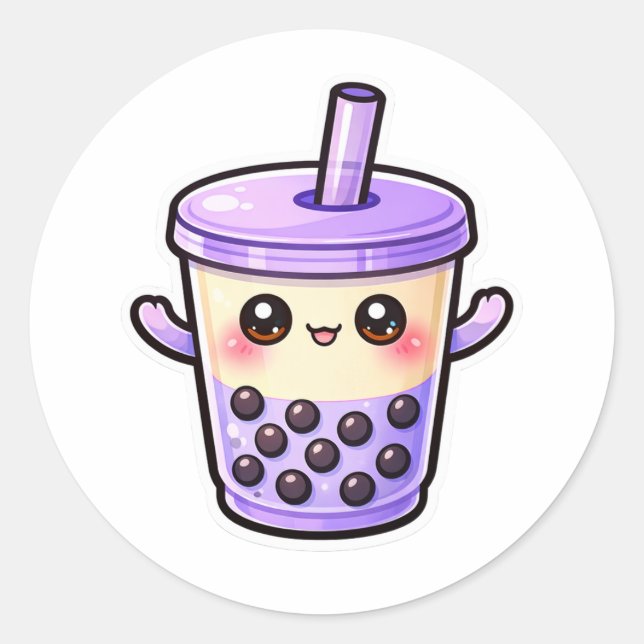 Cute Kawaii Bubble Tea Cup Runder Aufkleber (Vorderseite)