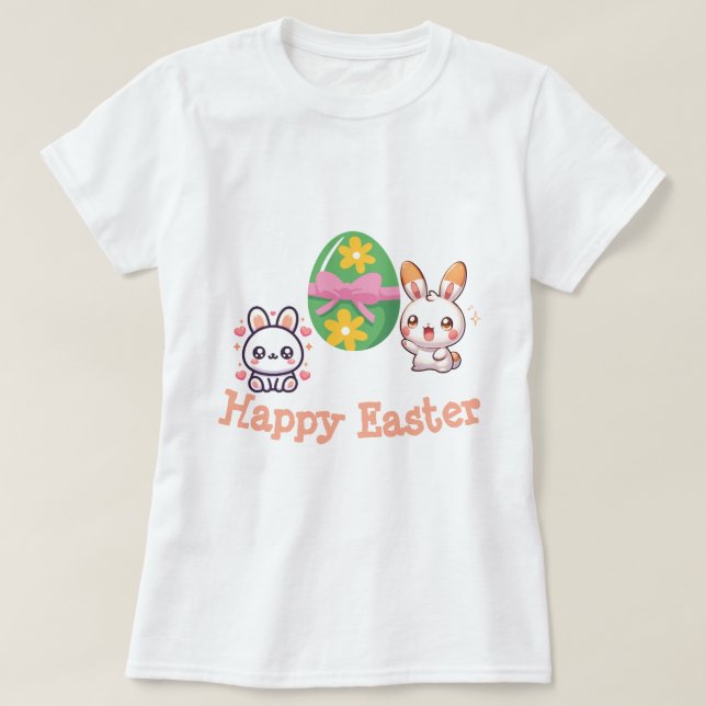 Cute Kawaii Bunny Happy Easter T-Shirt (Design vorne)