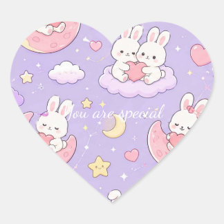 Cute Kawaii Bunny Heart Moon Pattern Herz-Aufkleber