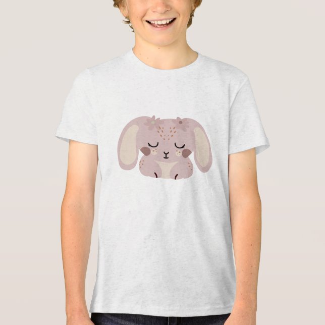 Cute Kawaii Bunny Illustration with Floral Details Tri-Blend Shirt (Vorderseite)
