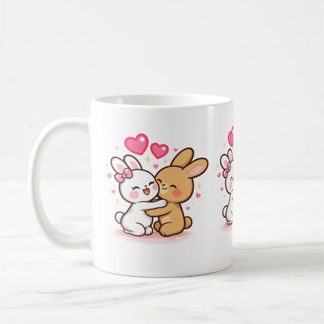 Cute Kawaii Bunny Love Mug – Romantic Rabbit Coupl Kaffeetasse (Links)