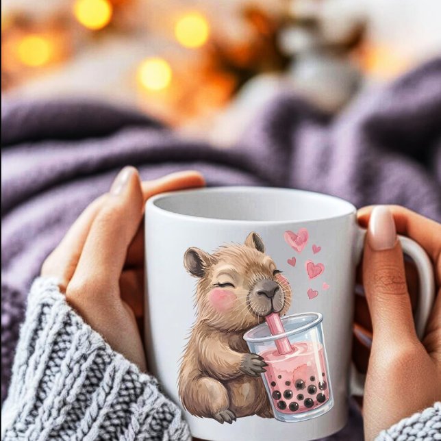Cute Kawaii Capybara Drink Boba Bubble Tea Kaffeetasse (Von Creator hochgeladen)