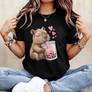 Cute Kawaii Capybara Drink Boba Bubble Tea Kawaii T-Shirt