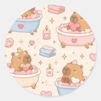 Cute Kawaii Capybara Heart Bath Pattern Runder Aufkleber