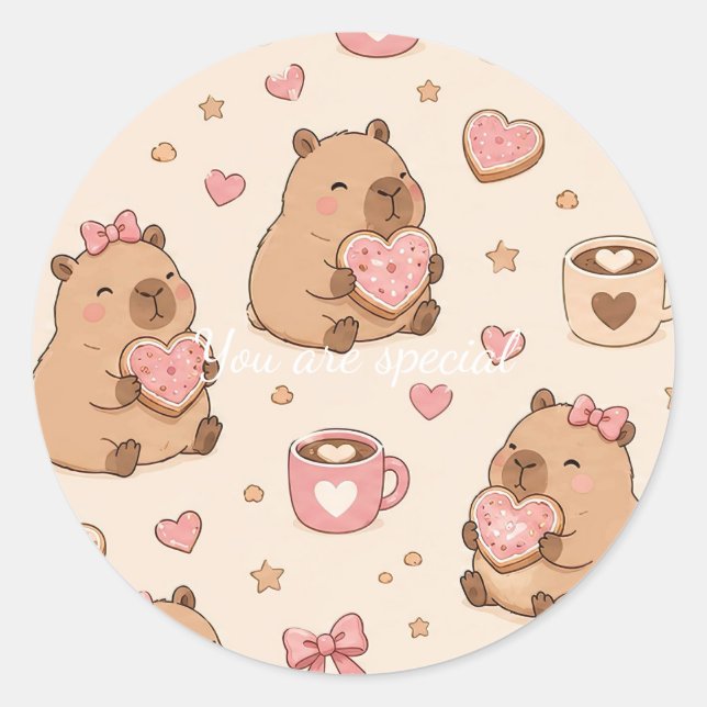 Cute Kawaii Capybara Heart Cookie Pattern Runder Aufkleber (Vorderseite)