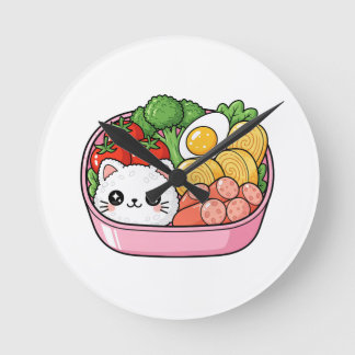 Cute Kawaii Cat Bento Box Runde Wanduhr