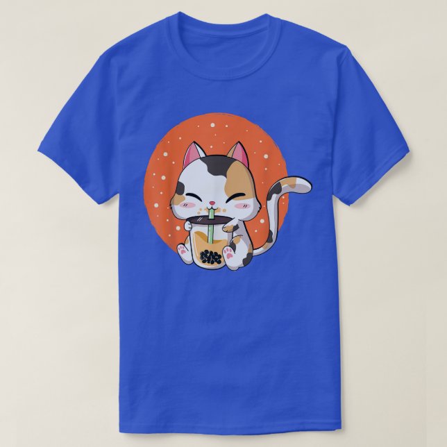 Cute Kawaii Cat Boba Bubble Milk Tea Anime Neko Ki T-Shirt (Design vorne)
