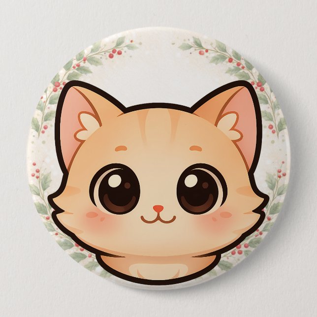 Cute Kawaii Cat Face Button (Vorderseite)